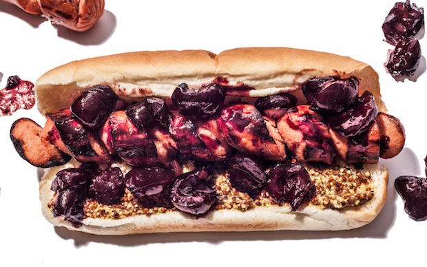 Spiral Cut Hot Dogs with Spicy Cherry Relish