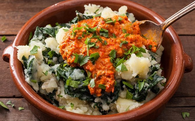 Romesco Sauce on Kale and Potatoes