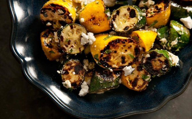 Grilled Summer Squash with Feta and Mint