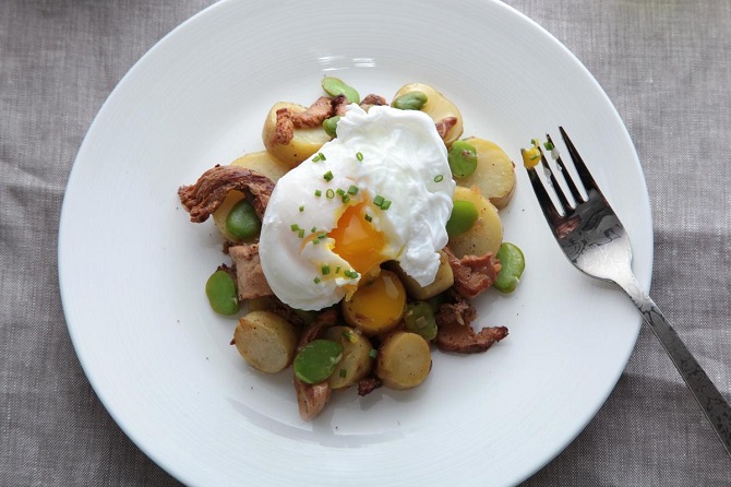 Warm Fava Bean Salad with Poached Eggs