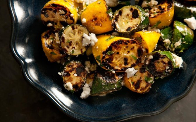 grilled summer squash with feta and mint