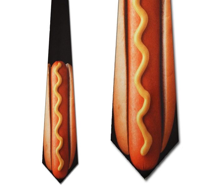 hot dog tie with mustard