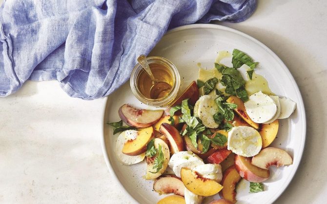 Peach Caprese Salad with White Balsamic Vinaigrette