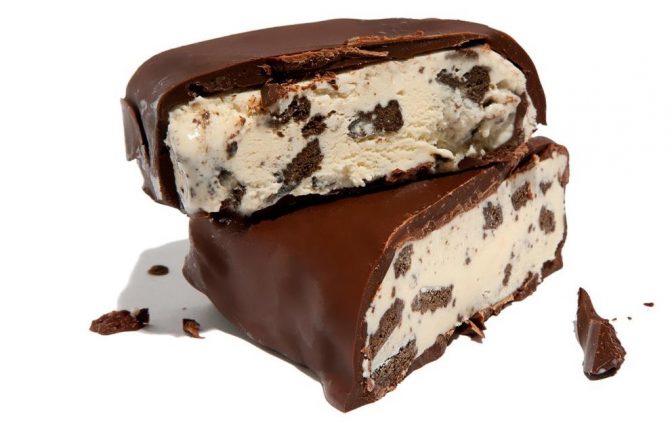chocolate-dipped cookies and cream ice cream bars
