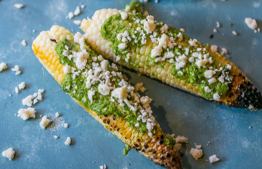 grilled corn with cilantro pesto