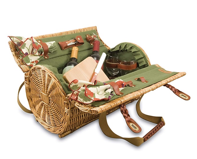 cylindrical wicker picnic basket