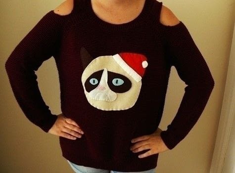 Grumpy Cat Ugly Christmas Sweater | Christmas Sweater Ideas You Can DIY On A Budget | diy christmas tree sweater