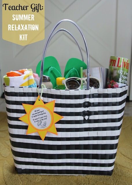 beach bag full of all the items needed for pool or beach.