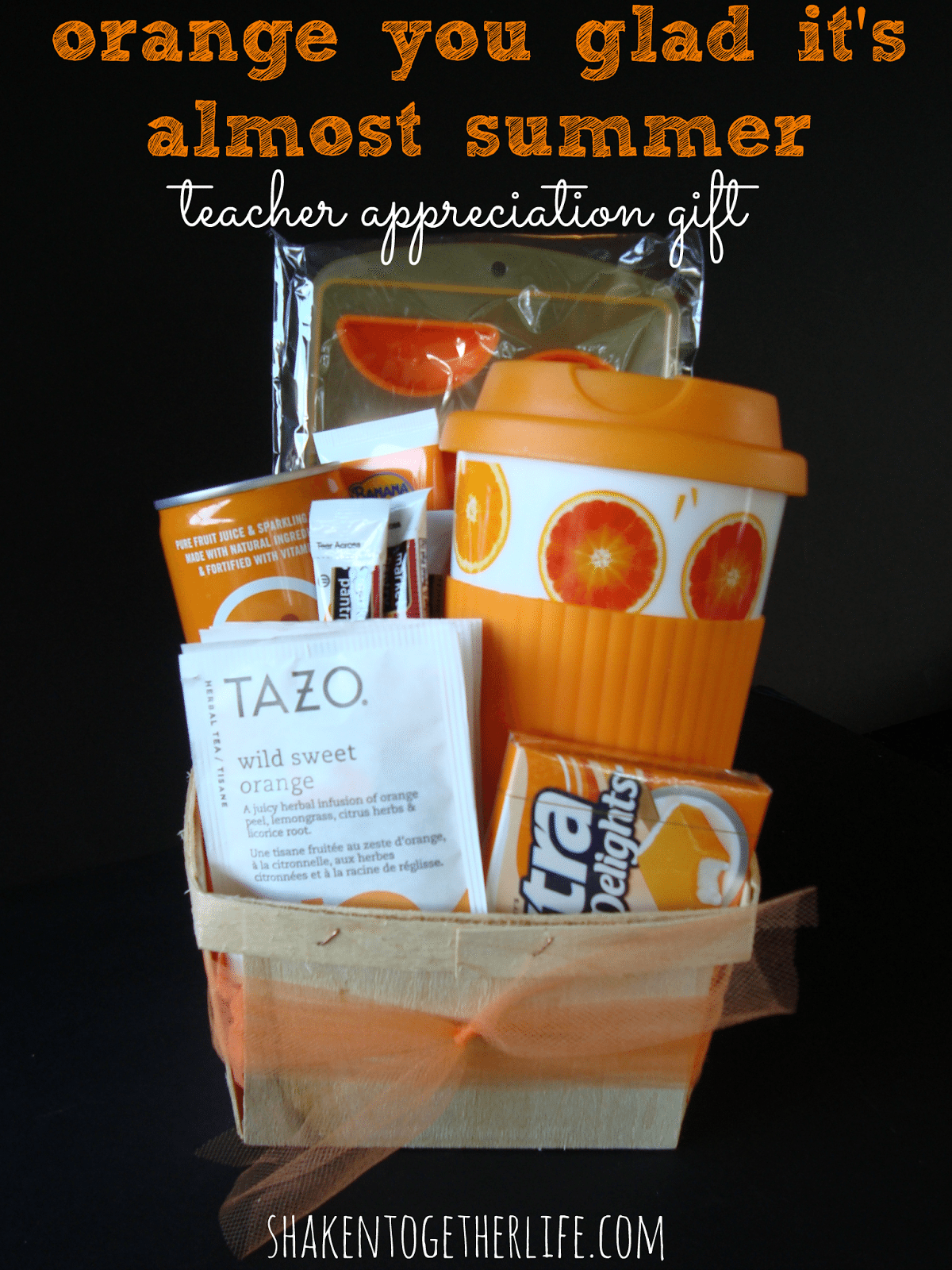 end of year teacher gift full of orange themed items