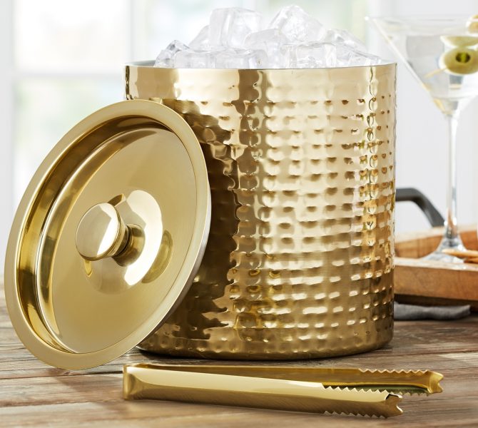 Mainstays 3-Quart Stainless Steel Ice Bucket with Hammered Brass Exterior