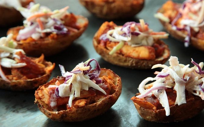 BBQ Chicken Potato Skins with Coleslaw recipe