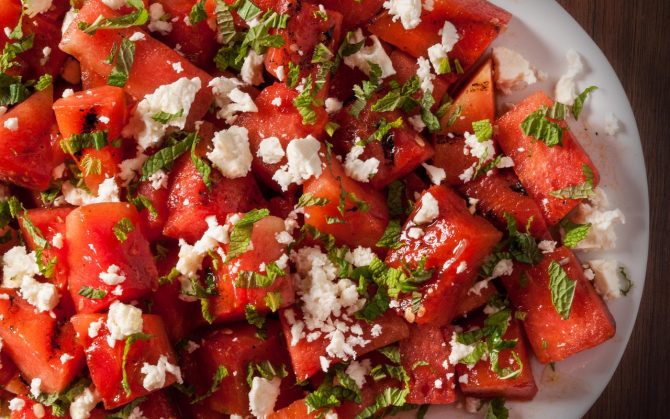 Grilled Watermelon, Feta, and Mint Salad