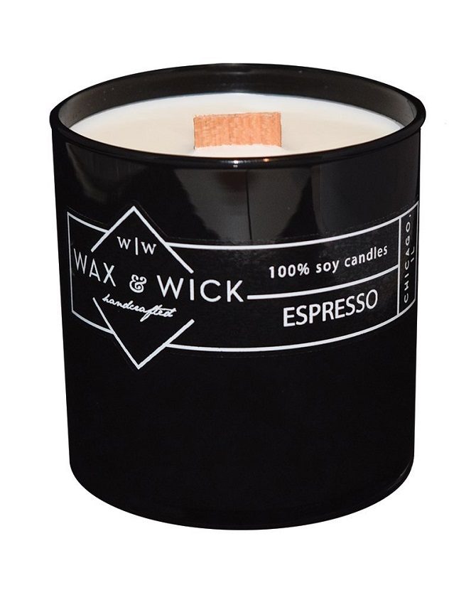 Wax and Wick espresso scented soy candle