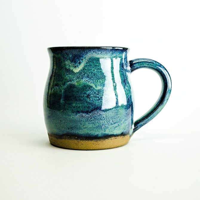 Etsy handmade stoneware blue green mug