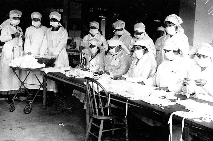 Red Cross volunteers in Massachusetts, who were called in to help with health care worker shortages during the 1918 flu pandemic