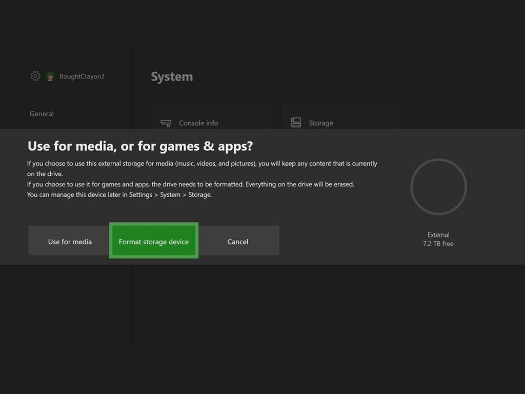 Connect an external drive to your Xbox One and you'll have the option to format it.