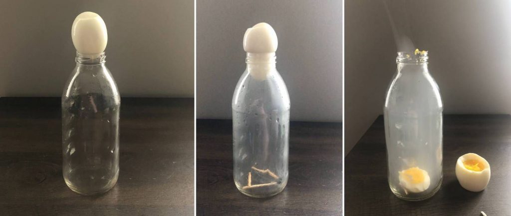 Stay-at-home science project: Use fire to push an egg into a bottle