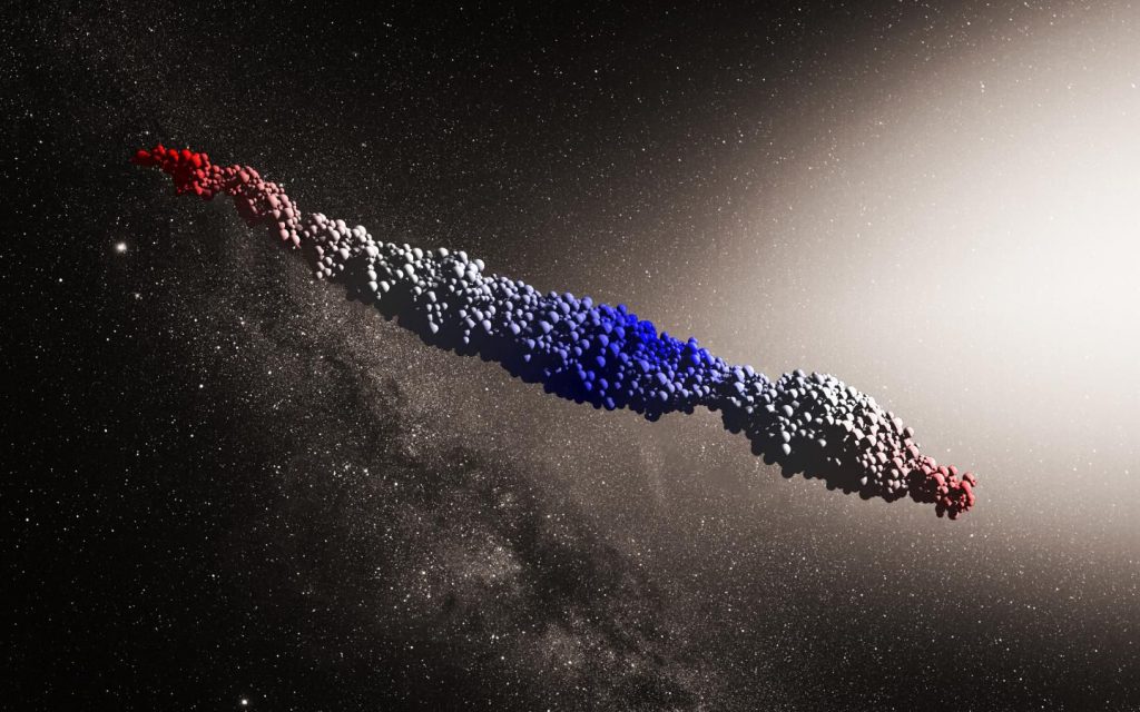 A sample product of the tidal disruption simulation does its best Oumuamua impression.