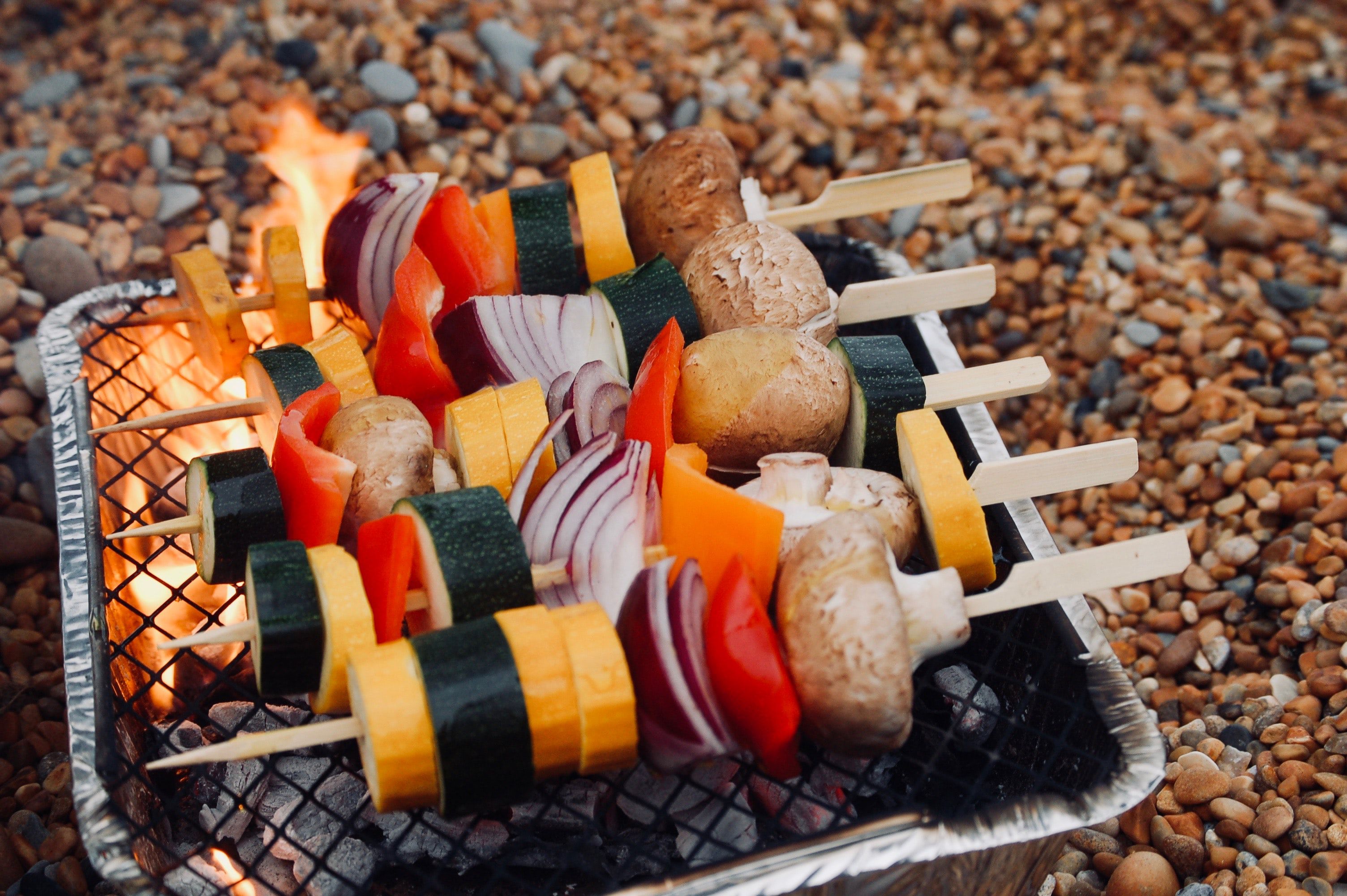Grilled vegetable skewers bring the flavor when meat isn't on hand.