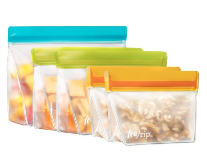 Rezip 5-Piece Stand-Up Silicone Storage Bags