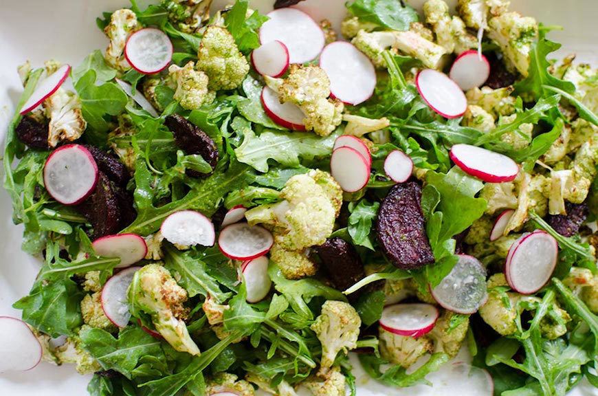 air fryer cauliflower beet salad