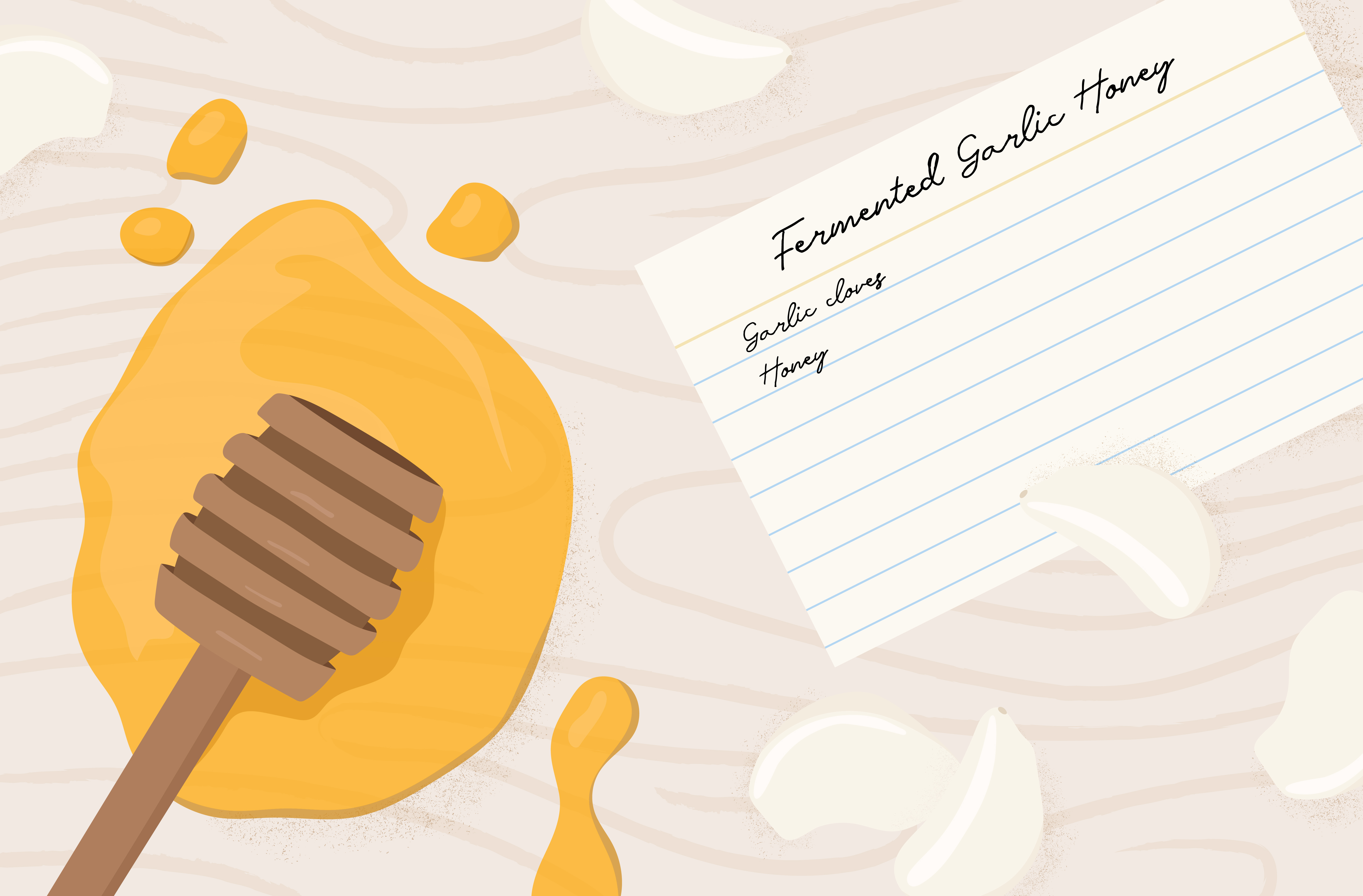 fermented garlic honey recipe card illustration